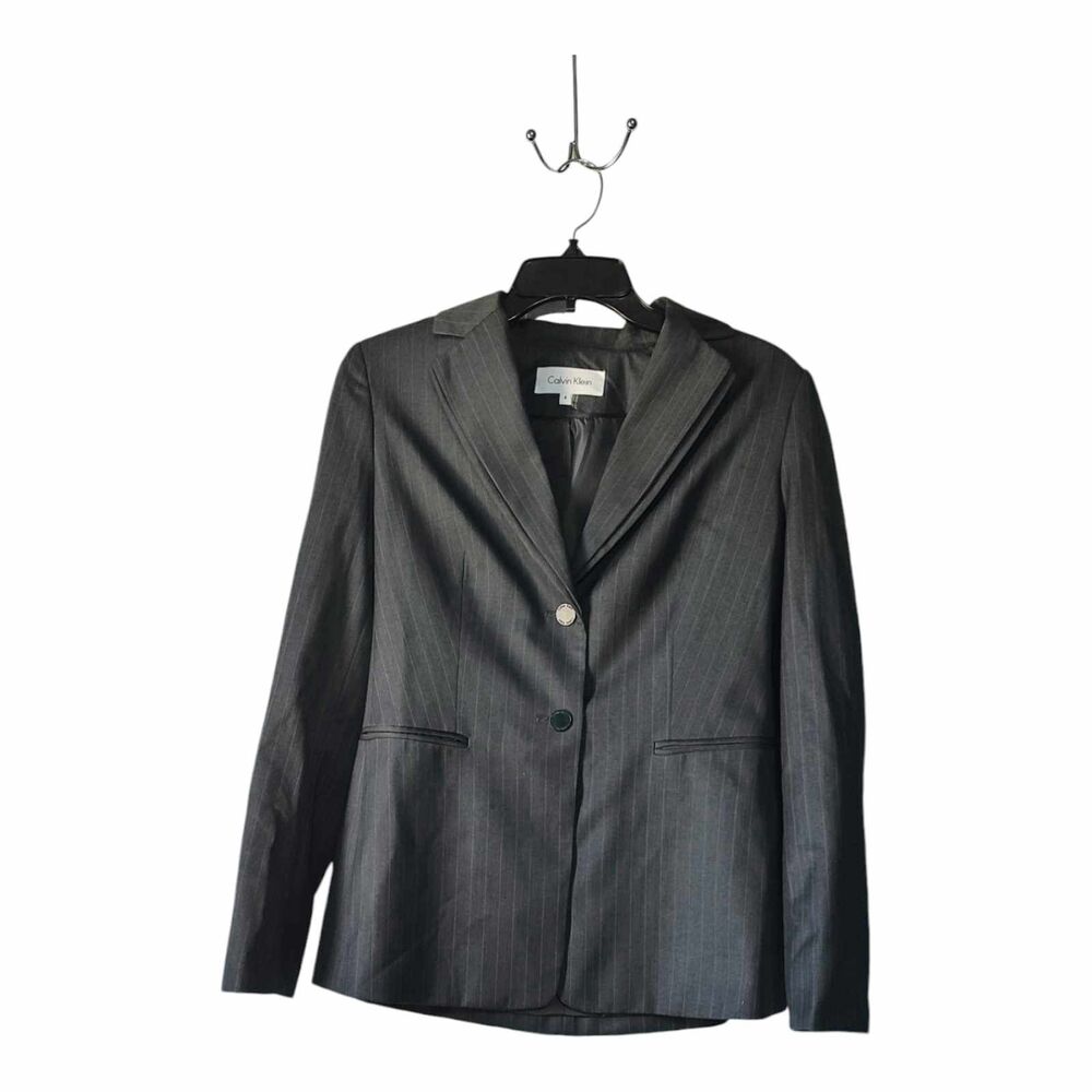 Calvin Klein Gray Pinstripe Blazer Womens Size 4 Two Button EUC Business Casual